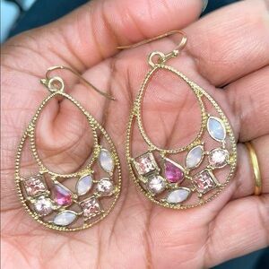 Elegant Gold and Pink Teardrop Earrings